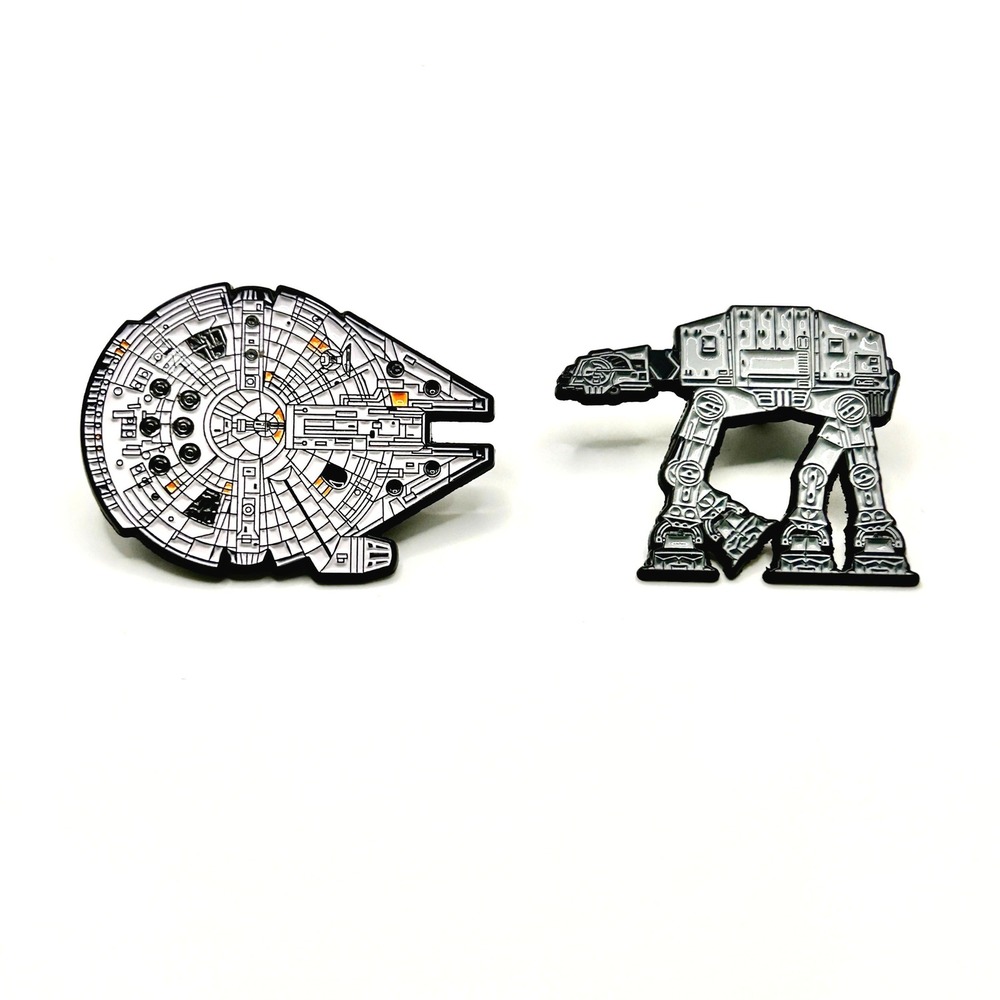 Star Wars Millennium Falcon AT-AT Enamel Pin Set OS White Grey Sci-Fi Movie Gift